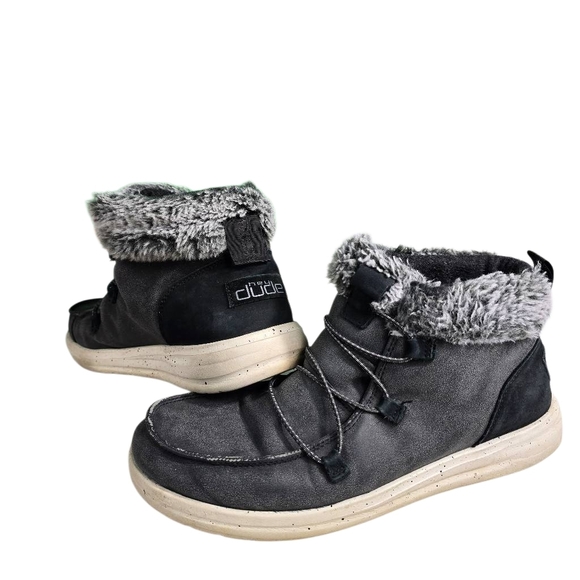 Hey Dude Charcoal Fur-Lined Winter Boots Size 10 - Picture 4 of 10